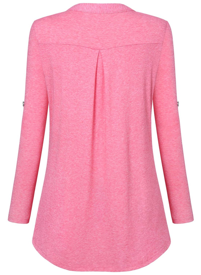 Bulotus Tunic Tops For Leggings for Women, 3/4 Sleeve Shirts Dressy Casual Loose Fit Tunics or Tops to Wear with Leggings Business Casual Blouses Spring 3/4 Length Sleeve Clothes, Large, Peach - Image 4